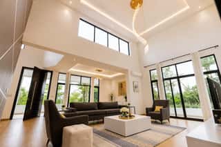 Sofas facing the garden windows