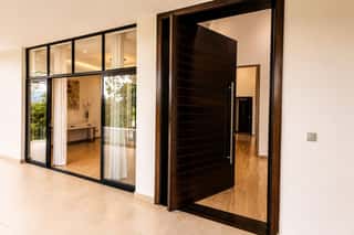 The front door and its glass wall
