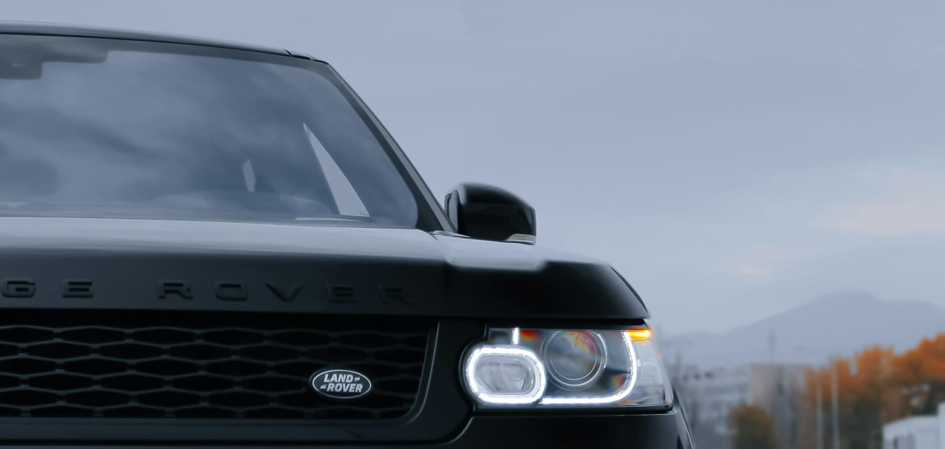 The front of a black Range Rover