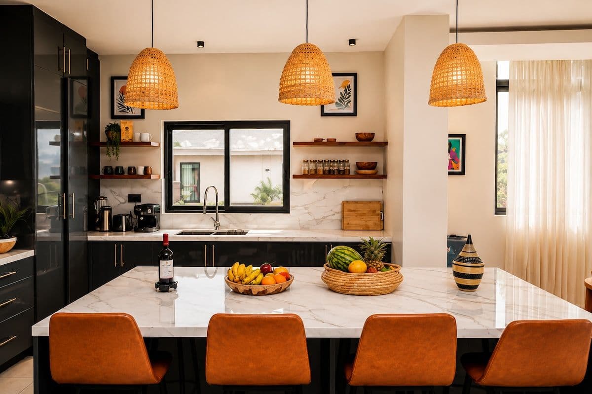 The gourmet kitchen, with its marble island. Amahoro, Kibagabaga.